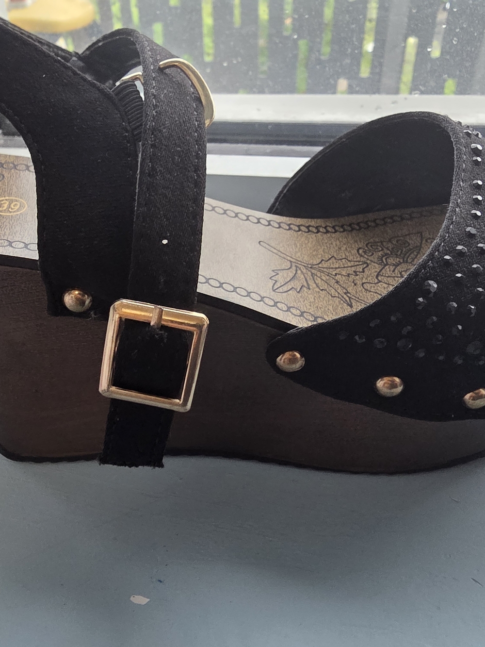 Women’s Black Studded Wedge Sandals - Picture 6 of 9